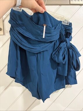 Free People High-Waist Draped Blue Shorts with Side Tie